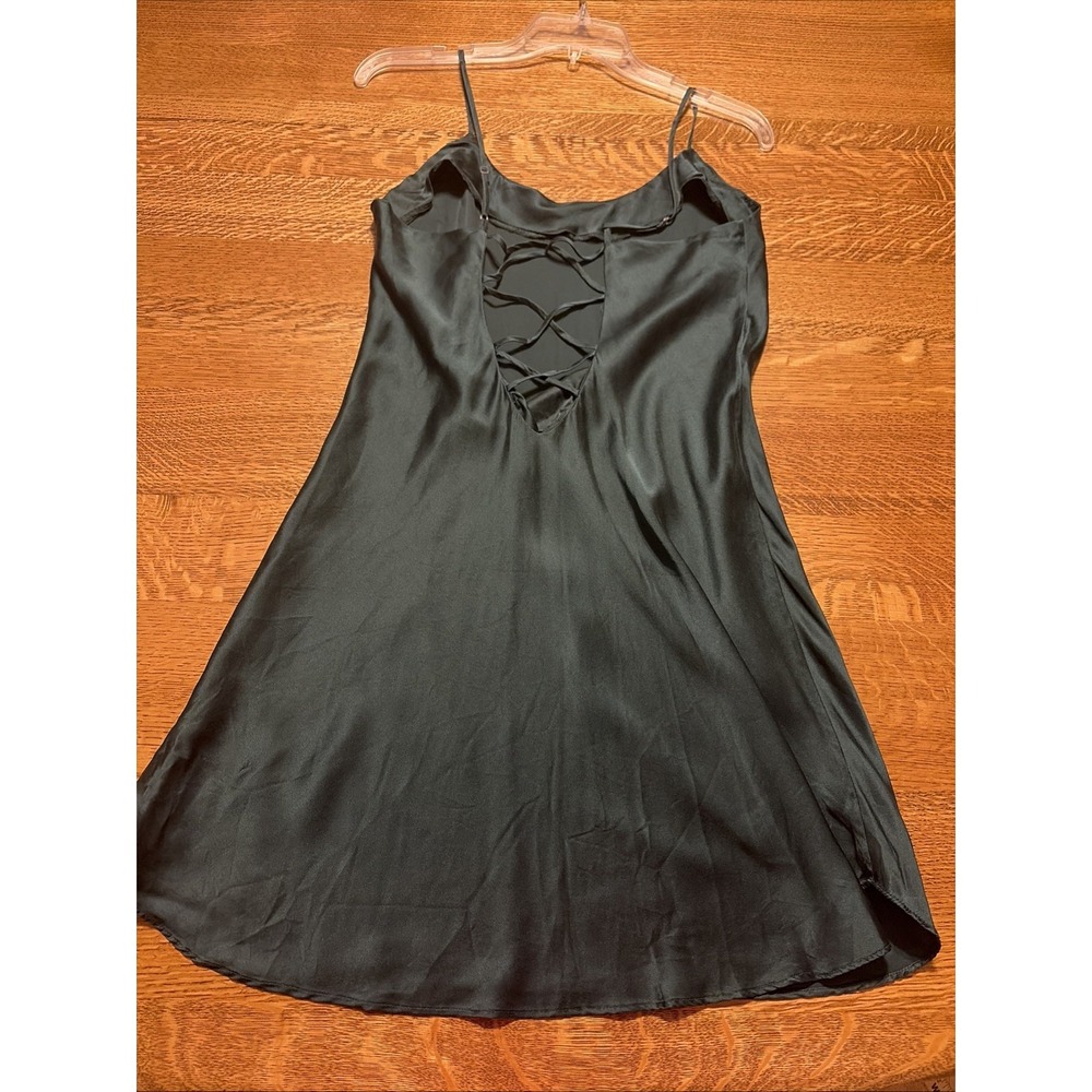 VTG Victoria's Secret 100% Silk Lace Up Back Slip Dress Nightgown Medium Green